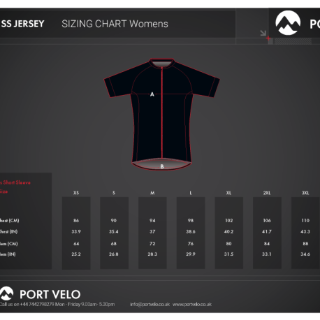 Port Velo Club Jersey Sizing Guide WOMENS (NEW)