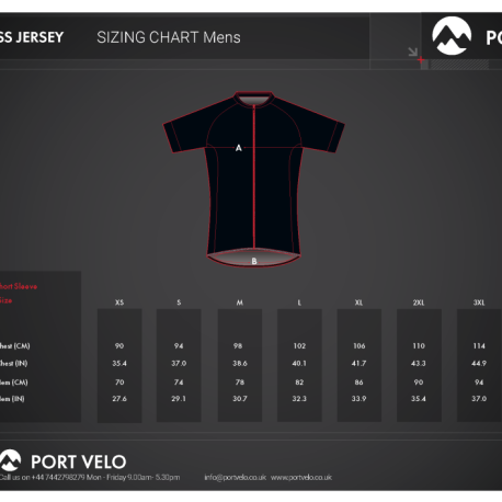 Port Velo PRO Jersey Sizing Guide MENS (NEW)